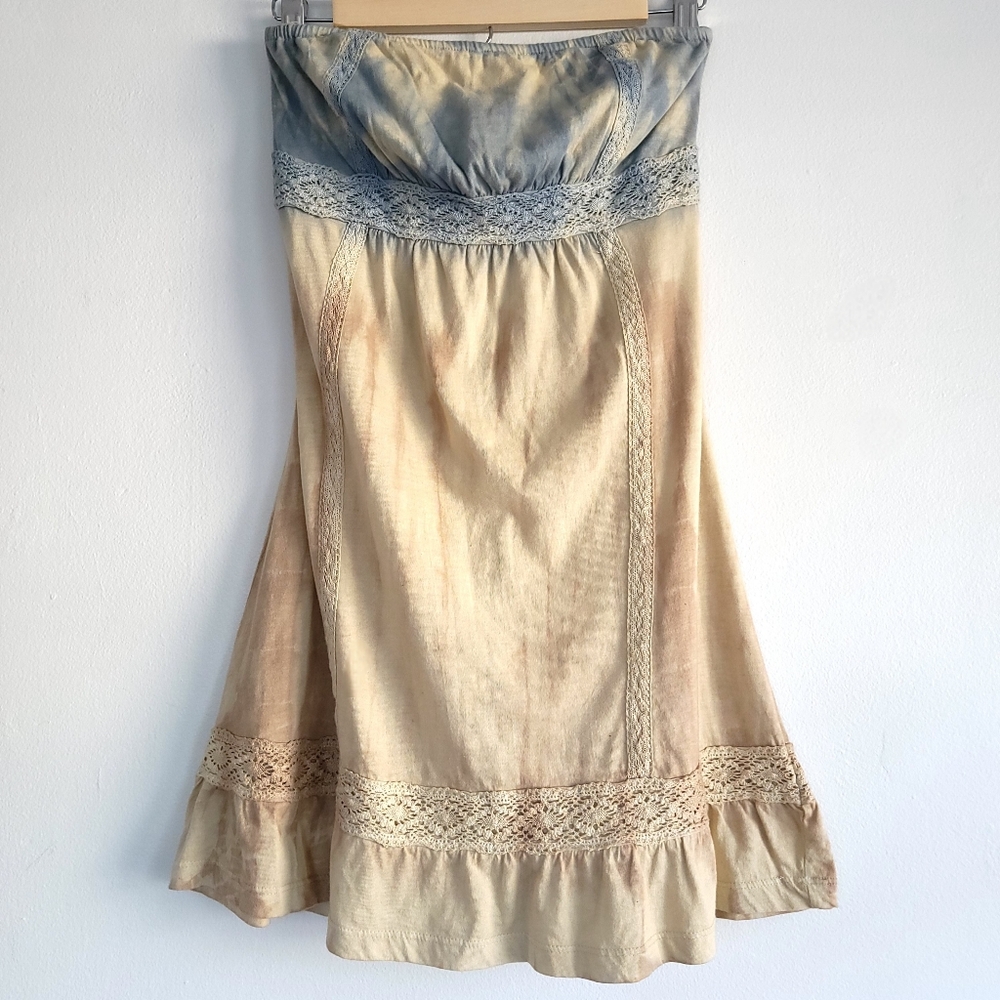 Guess strapless dress tan and blue size S